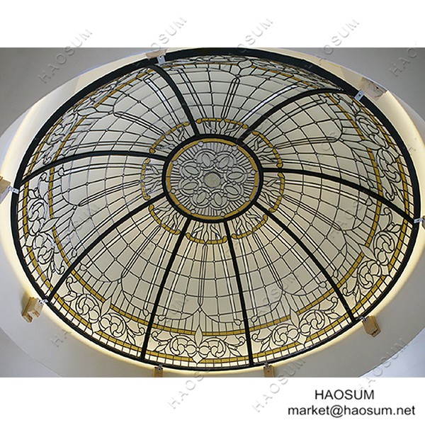 Tempered double glazing stained glass dome with base