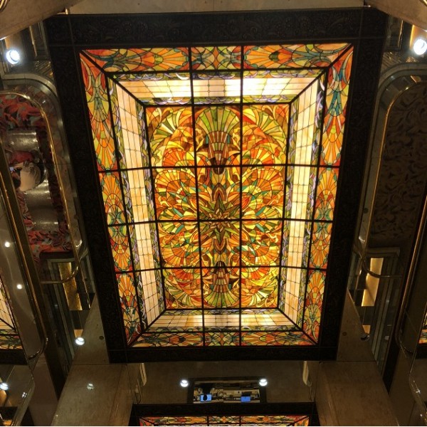 Stained glass ceiling skylight for lobby