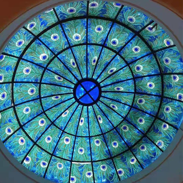 light luxury steel structure stained glass dome skylight