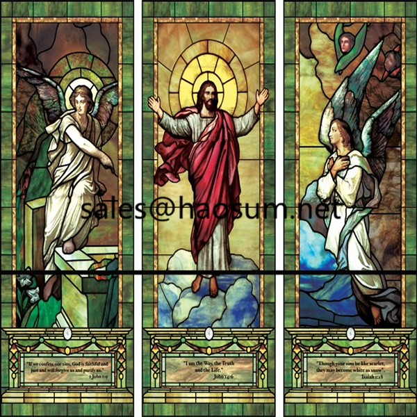 FoShan HAOSUM High Quality Church Stained Tempered Design Glass Manufacture for window and building 