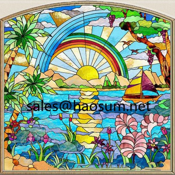 FoShan HAOSUM Prefabricated Tiffany style baroque Victorian stained glass windows and doors