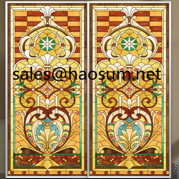 HAOSUM Customize fashionable style colorful pattern stained glass window for villa decorate