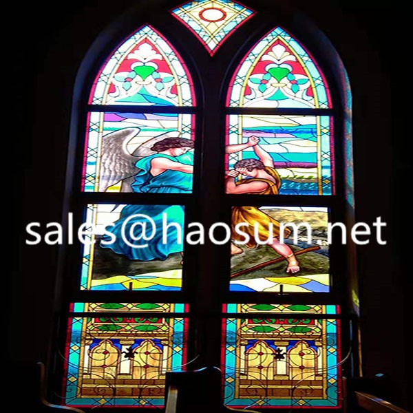 FoShan HAOSUM Color glazing Cathedral church stained tempered design glass manufacture 