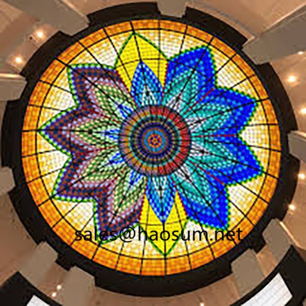 fire resistant stained building glass ceiling dome with stainless steel 