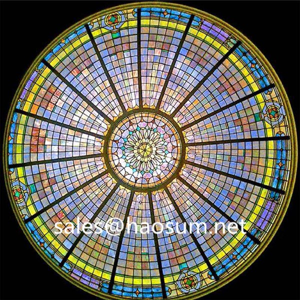 Colorful pattern design tiffany stained glass skylight dome round type with Metal frame