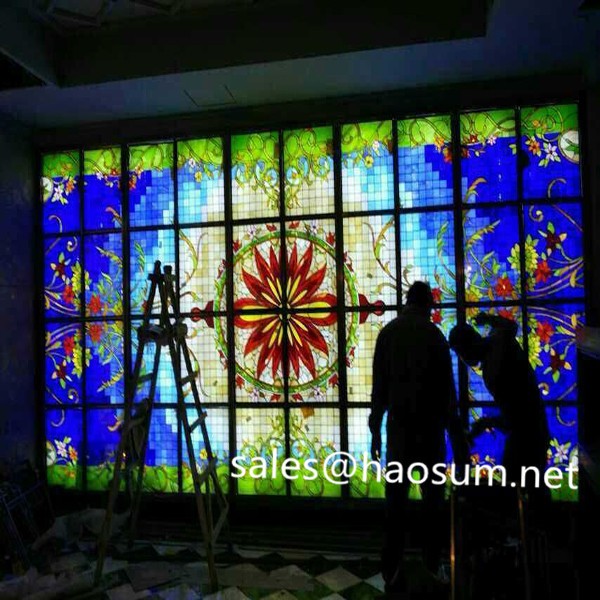 FoShan HAOSUM stained glass leaded colored panels vintage art deco 