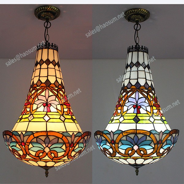 Tiffany-style ceiling chandelier with stained glass shade chandelier