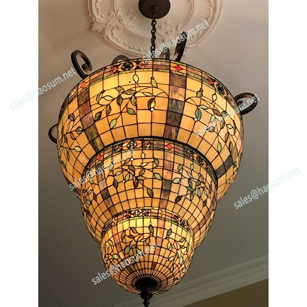 luxury hotel project large handcrafted tiffany stained glass chandelier vintage lighting