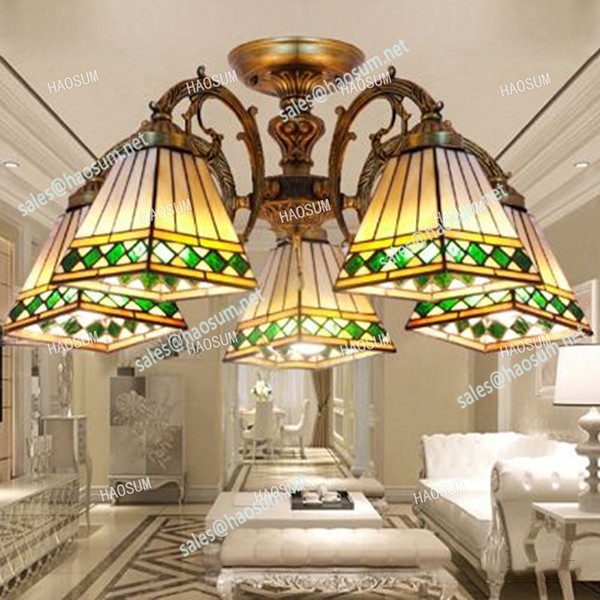 European modern Mediterranean warm crystal chandelier Tiffany colored glass Restaurant Bar LED light 