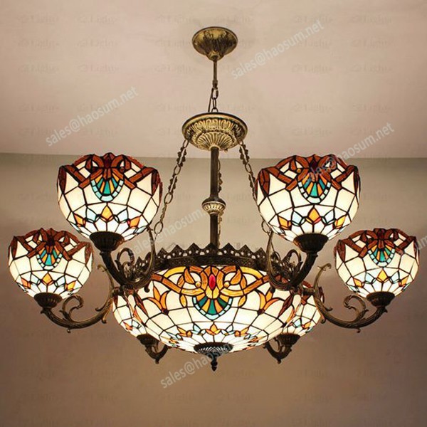 European classic luxury creative Baroque chandelier American Tiffany stained glass living room dining room bar lamp 