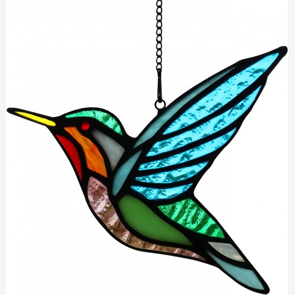 HAOSUM Stained Glass Birds Window Hangings, Stained Glass Hummingbird Decorations,Bird Suncatcher for Window Decor Hummingbird Gifts for Mom,Bird Love