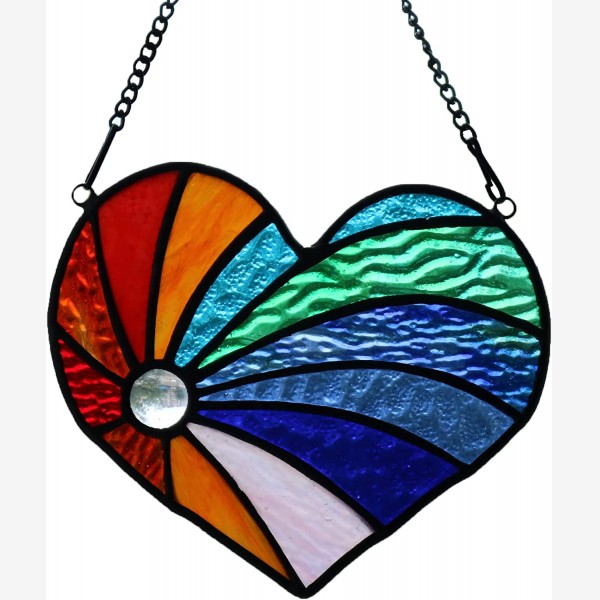 HAOSUM Heart Suncatchers Stained Glass Window Hanging,Glass Heart Suncatcher for Window Indoor Home Bedroom Decor,Memorial Gifts for Christmas 
