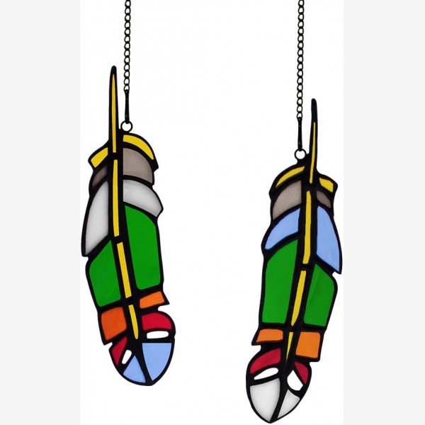 HAOSUM Feather Stained Glass Window Hanging, Glass Suncatchers Feather Decor 2PCS Birthday Gifts for Mom Grandma Parents Aunt Sister,Boho Home Decor 