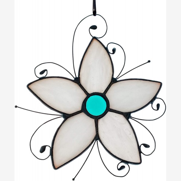 HAOSUM Forget Me Not Flower Stained Glass Window Hangings,Flower Decoration Stained Glass Suncatcher for Kitchen Window,Flower Gift for Mom,Grandma