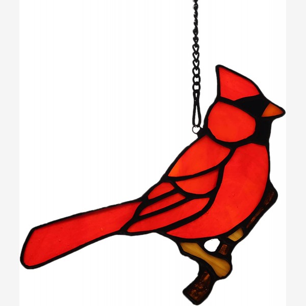 HAOSUM Red Cardinal Gifts Bird on Branch Stained Glass Window hangings,Red Cardinal Decor Bird Suncatcher Gift for Grandma,Mom, Red Birds Ornaments 