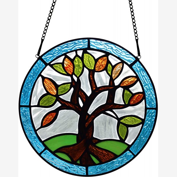 HAOSUM Tree of Life Stained Glass Window Hangings,Tree of Life Suncatchers Home Decoration Kitchen Living Room, Handmade Gift for Mom,Father