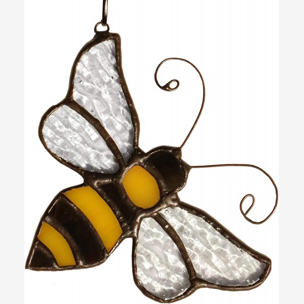 HAOSUM Bumble Bee Ornament Stained Glass Window Hanging Suncatcher Home Decor, Birthday Gifts for Mom Grandma Aunt Sister Bee Lover, Mother's Day Bee 