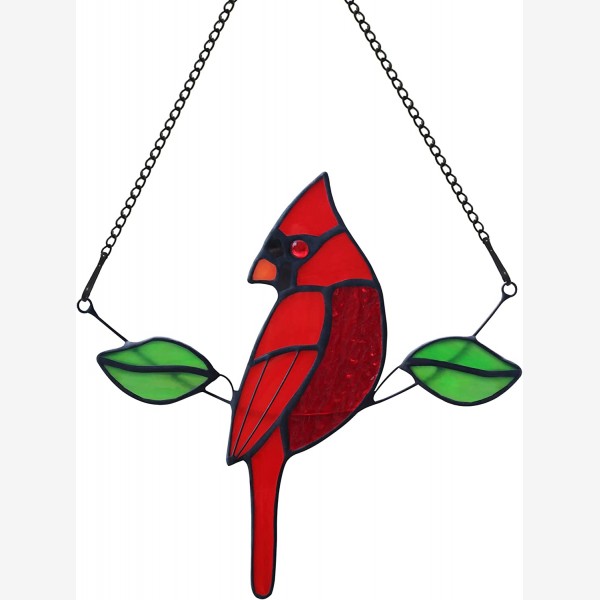 HAOSUM Northern Cardinal Memorial Gifts Stained Glass Window Hangings,Handmade Cardinal Suncatcher Red Bird Ornaments for Kitchen Window,Cardinal Gift