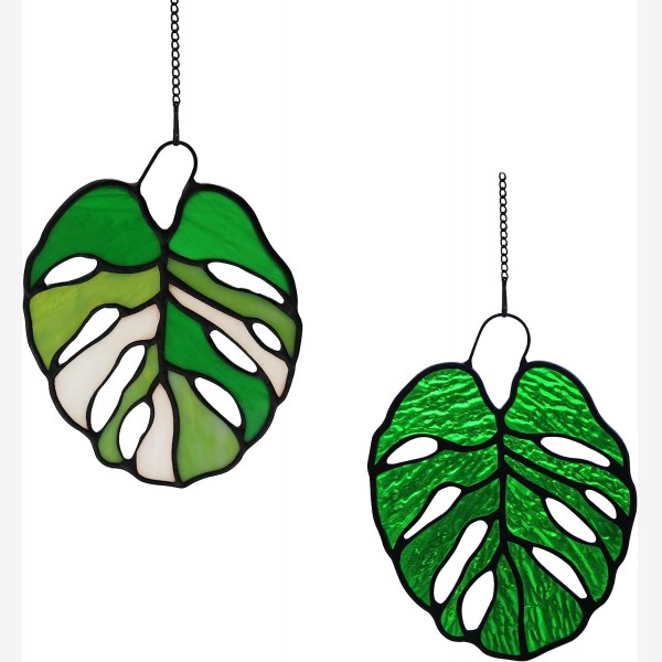 HAOSUM Monstera Stained Glass Window Hangings,Tropical Leaves Decor Hanging Ornament for Indoor Home Decoration,Exotic Birthday Gift for Mother,Father