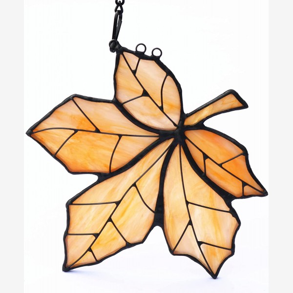HAOSUM Maple Leaves Stained Glass Window Hanging,Fall Leaf Decorations, Suncatcher for Window,Stained Glass Maple Leaves Window Decoration for Office 