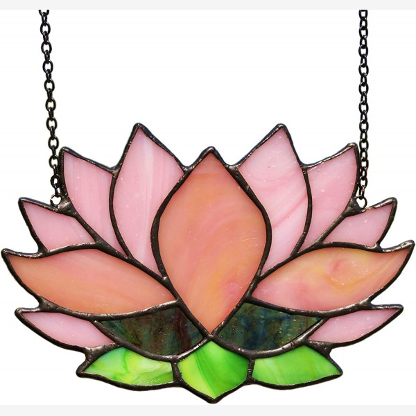 HAOSUM Lotus Flower Decor Stained Glass Window Hangings,Sun Catcher Gift for Mom Lotus Flower Decoration for Kitchen Livingroom,Birthday Gifts 