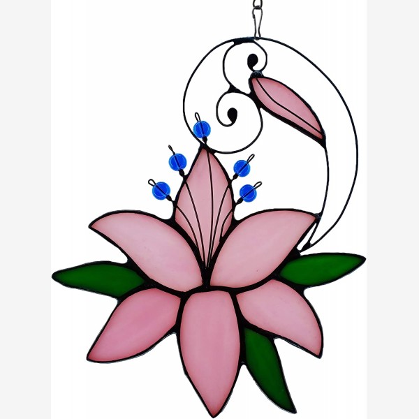 Lily Love Flower Gift for Her Women, Mothers Day Anniversary Love Gift for Wife Girlfriend, Stained Glass Window Hanging Floral Suncatcher Gift