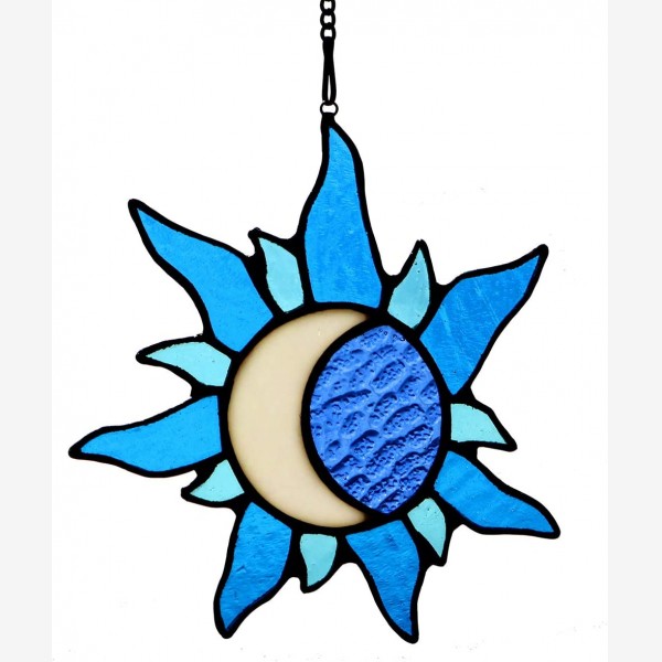 HAOSUM Sun and Moon Stained Glass Window hangings,Sun Moon Decor Glass Suncatchers Ideal for Garden, Home, Farmhouse, Patio and Bedroom