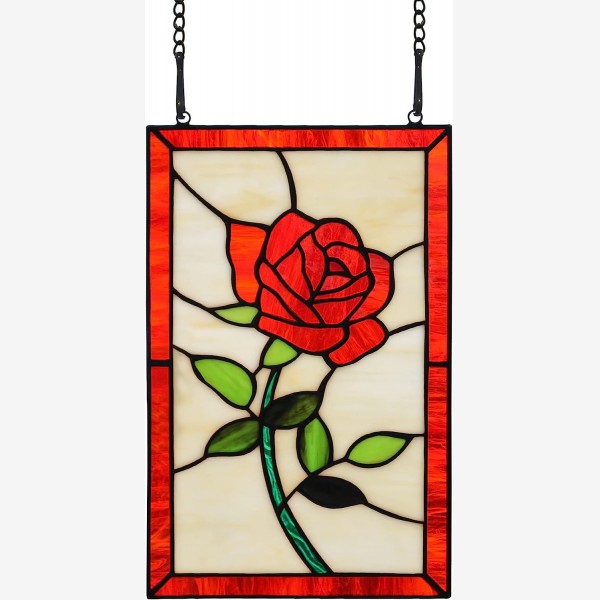 HAOSUM Red Rose Flower Stained Glass Window Hanging,Valentines Day Rose Gifts for Wife Girlfriend,Birthday Gift for Women, for Mom Grandma Aunt Sister