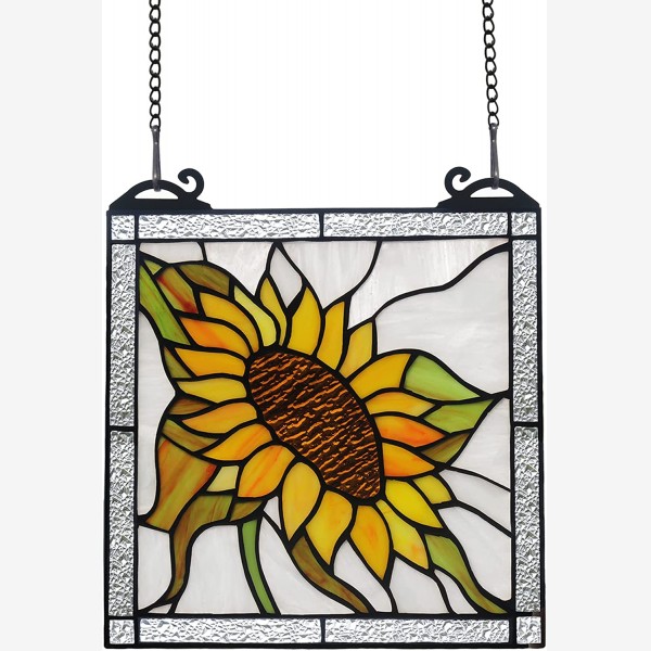 HAOSUM Sunflower Stained Glass Panels Window Hanging,Sunflower Suncatcher Handmade Art Elegant Decoration,Sunflower Gifts for Women Home Decor,Window 