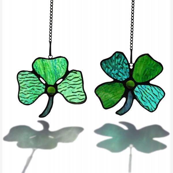 HAOSUM Shamrock Stained Glass Window Hanging, Four Leaf Clover Suncatcher with Irish Blessing,St. Patrick's Day Party Decoration Green Shamrock