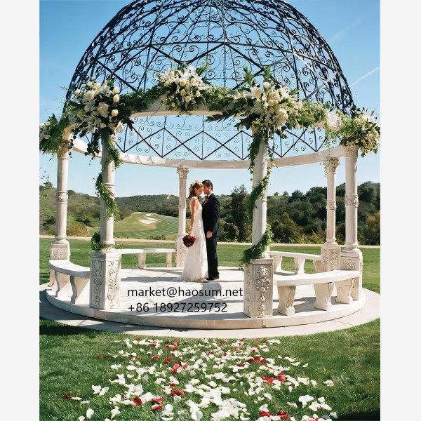 Metal wedding decorative european large outdoor green Luxury garden pergola wrought iron gazebo