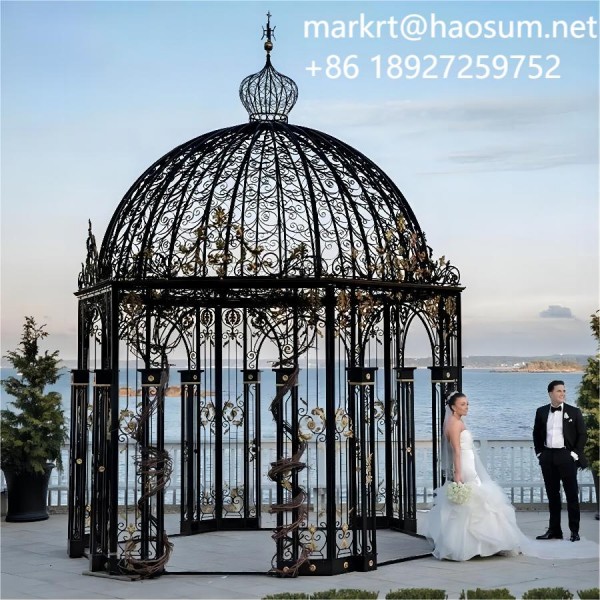 Europe style outdoor home wedding decor wrought iron gazebo luxury garden cast iron gazebo for sale