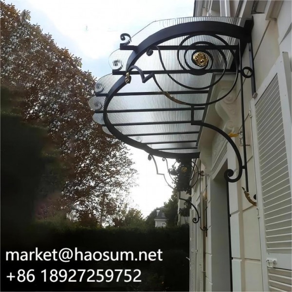 Outdoor Wrought Iron Canopy Glass Awning Solid Rain Shelter Sun Shelter Wall Mounted Roof