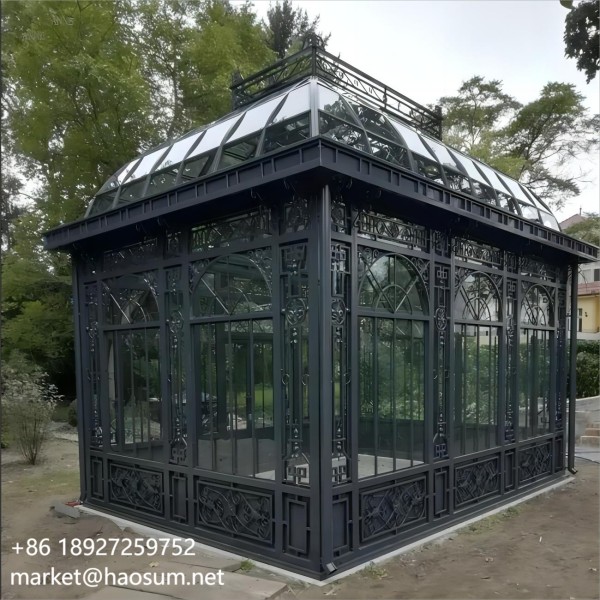 Outdoor Free Standing Four Season Sunroom Wrought Iron Glass Houses For Sale