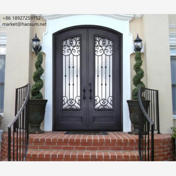 Modern Customized Exterior Wrought Iron Metal French Entry Door IronDouble Front Door