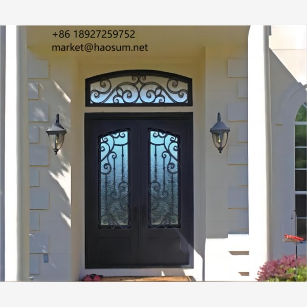 Modern Minimalist Design Exterior Main Wrought Iron Double Entrance Door Iron Security Door