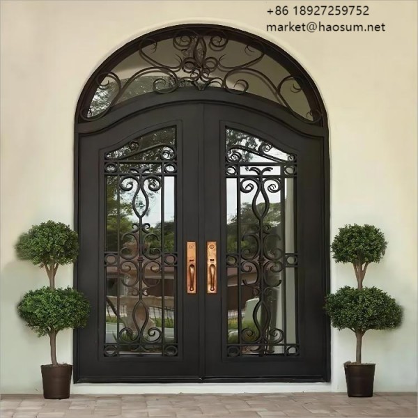 Custom outdoor main entrance metal security doors modern exterior safety double wrought iron front door designs