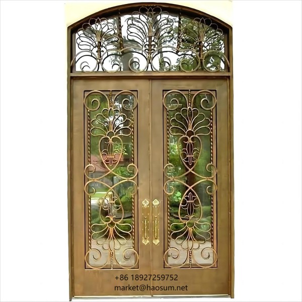 Modern fancy exterior double swing wrought iron french doors for homes