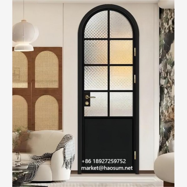 Exterior metal black wrought iron security hollow double tempered safety glass double swing french doors