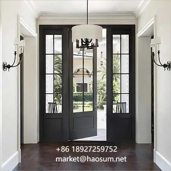 Modern room 3 panel black aluminum french doors with grids